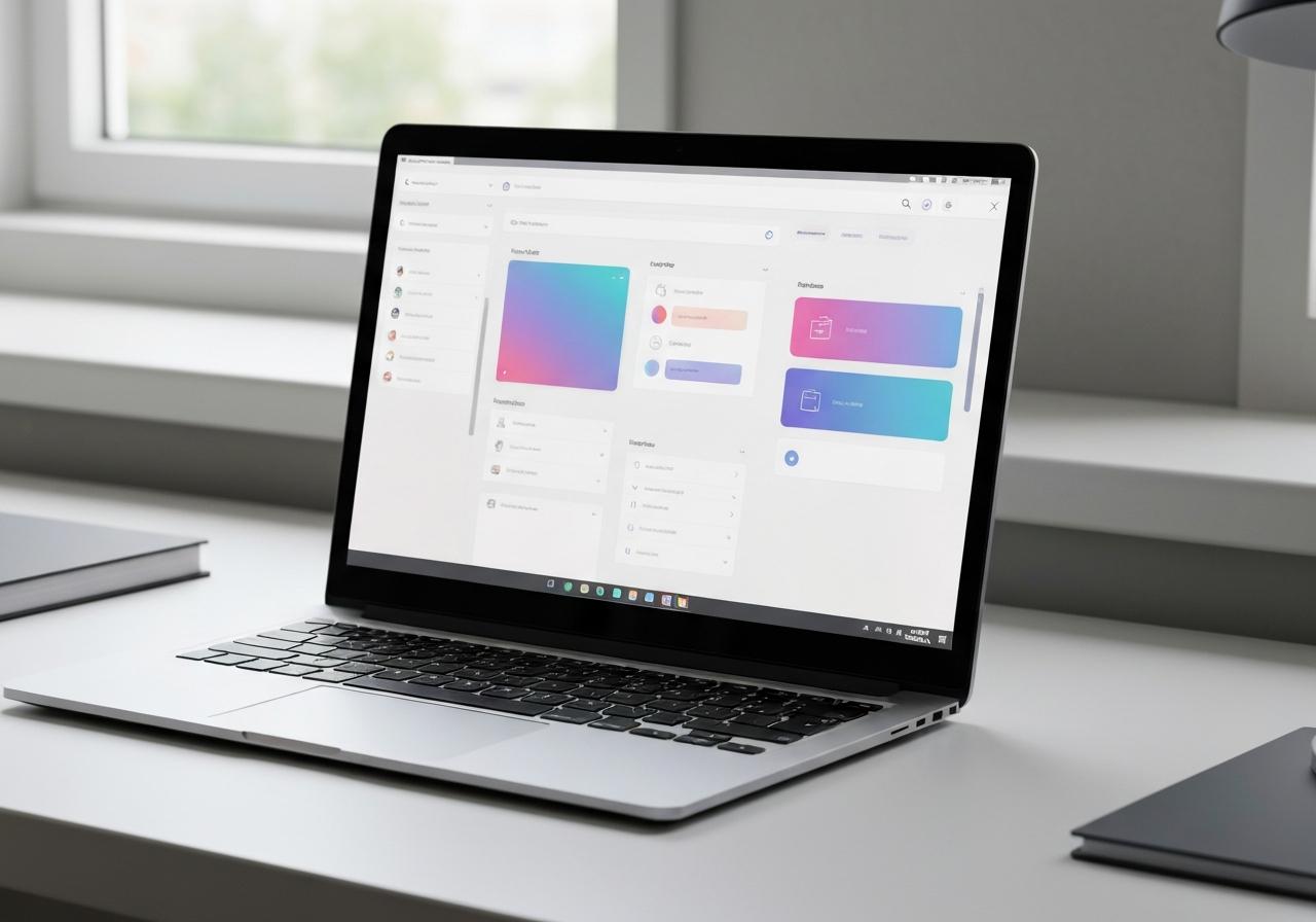 Écran d'ordinateur affichant interface UX design minimaliste