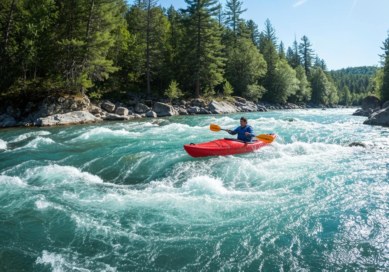 Kayak en eaux vives sur rivière rapide