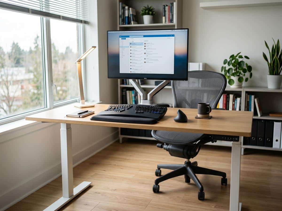 Bureau ergonomique réglable en hauteur avec écran bien positionné
